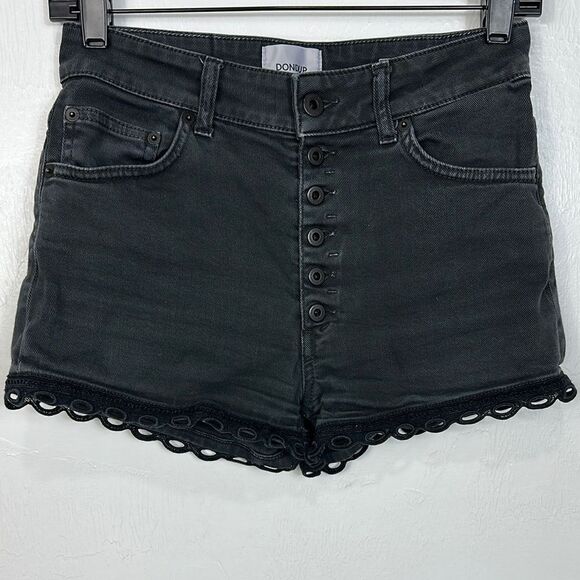 Dondup Klum Lace Trim Cotton Blend Black Jean Shorts Size 26 - Picture 2 of 10